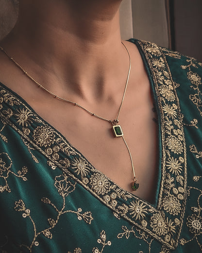 Gold-Tone Necklace with Emerald Gemstone Charms