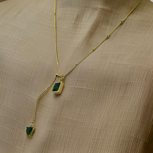 Gold-Tone Necklace with Emerald Gemstone Charms