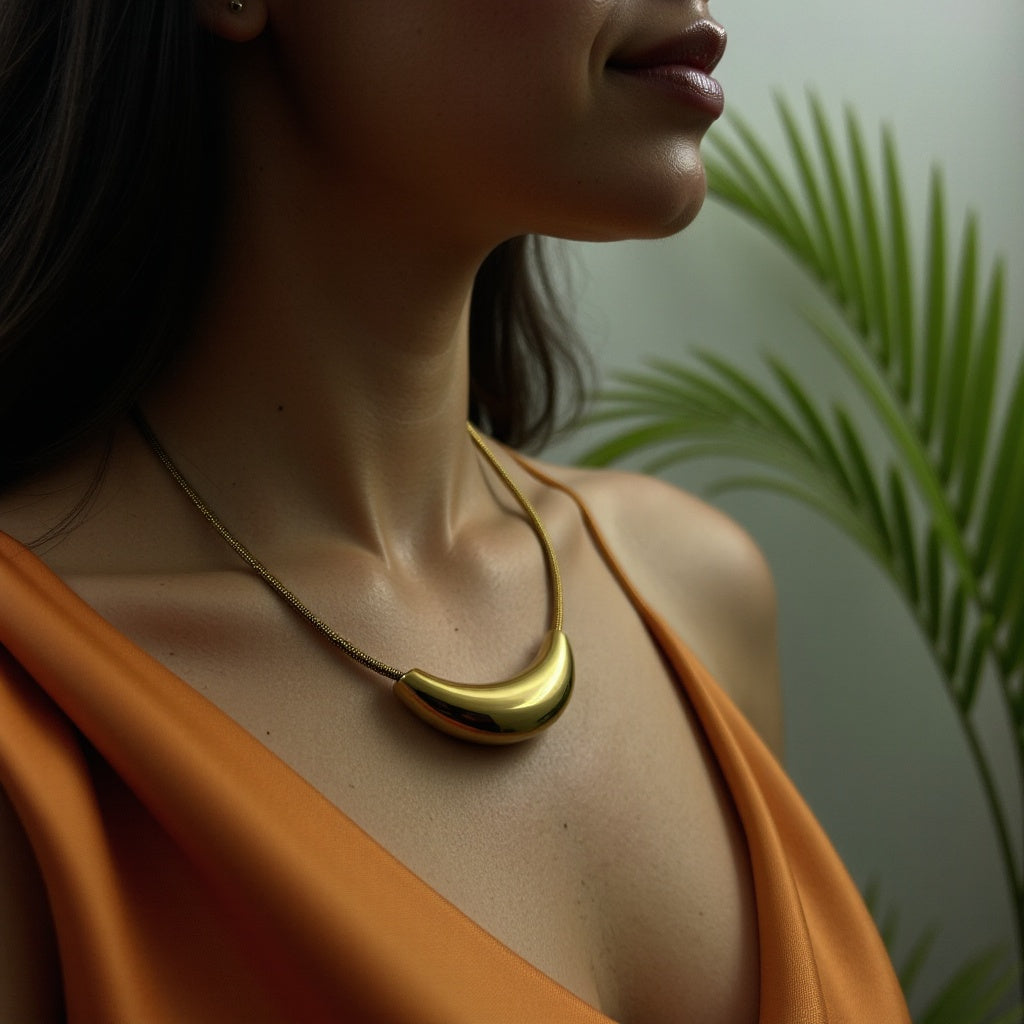 Elegant Moon-Shaped Gold-Tone Necklace